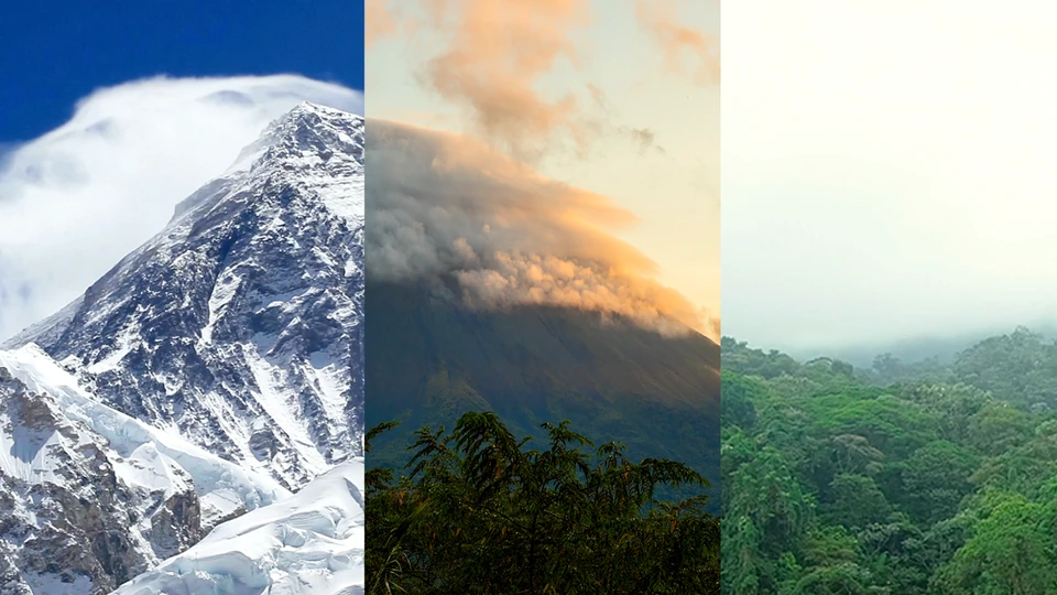 Everest, a Costa Rican volcano and tropical rainforest