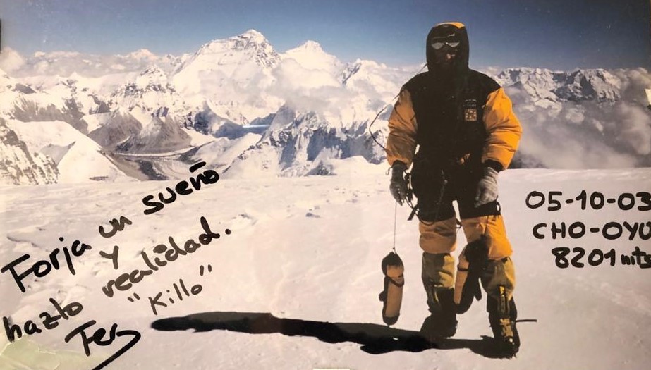 Fernando Peralta on the summit of Cho Oyu, 2003.